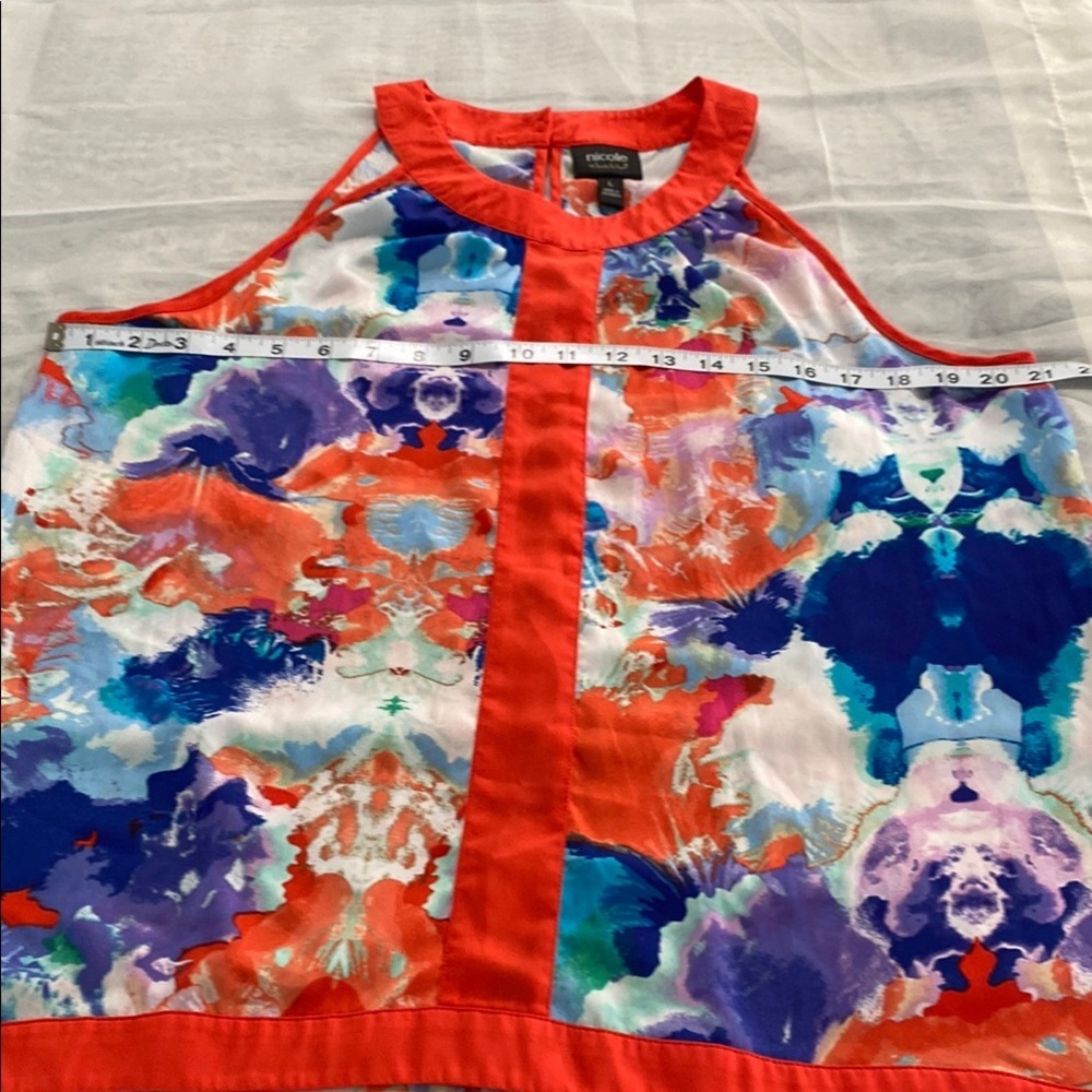 Nicole by Nicole Miller Orange Blue Graphic Asymmetrical Tank - Picture 11 of 12
